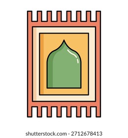 Un icono de alfombra de oración de color plano utilizado en la adoración islámica, perfecto para temas de Ramadán, ilustraciones de oración y obras de arte espirituales.