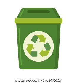 Un icono de papelera de reciclaje de color plano que representa la separación de residuos, acciones ecológicas y un cuidado ambiental responsable.