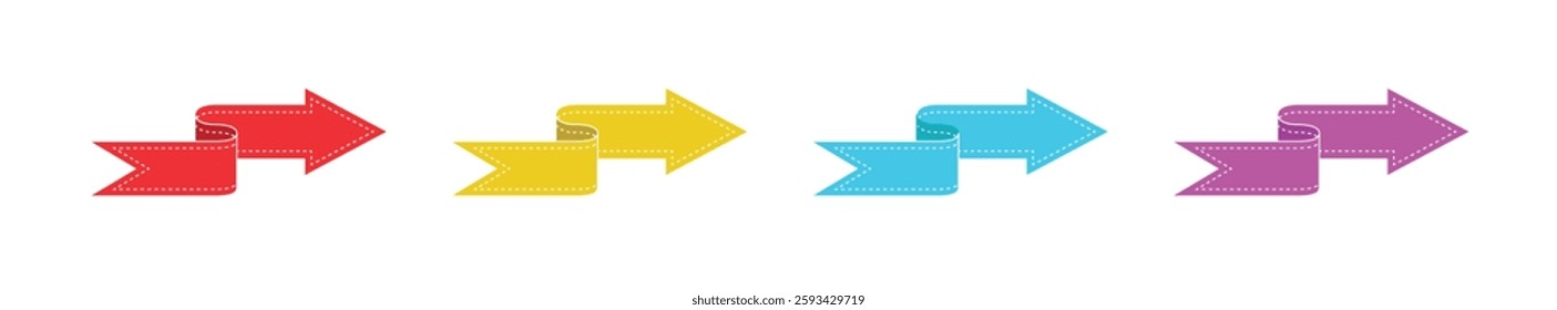 Flat colored ribbon arrow with dashed line vector