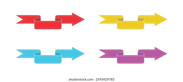 Flat colored ribbon arrow with dashed line vector