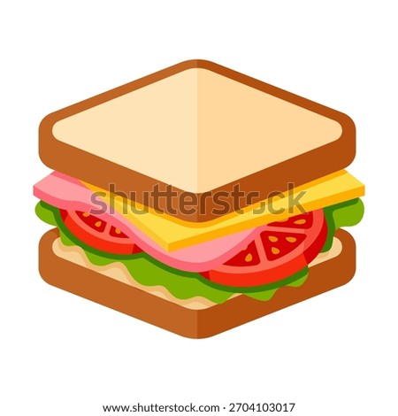 Flat colored sandwich icon created for menu design, branding, packaging, and modern food graphics.