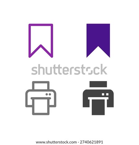 Flat Colored Save and Print Icon Set for Office and Productivity App Interface