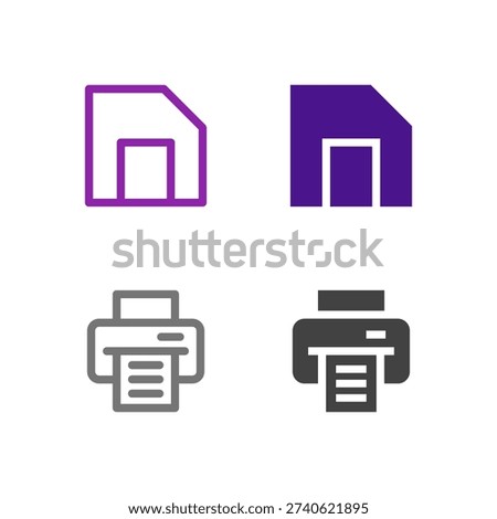 Flat Colored Save and Print Icon Set for Office and Productivity App Interface