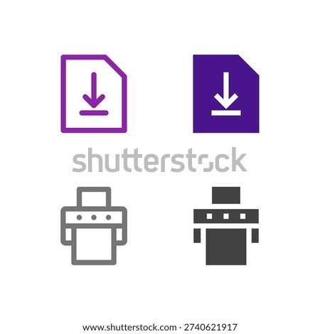 Flat Colored Save and Print Icon Set for Office and Productivity App Interface