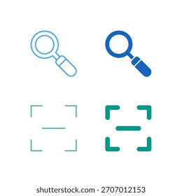 Conjunto de iconos de Búsqueda y escaneo de color plano en contorno y estilo sólido para recuperación de información y entrada de datos