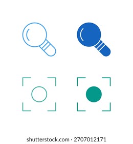 Conjunto de iconos de Búsqueda y escaneo de color plano en contorno y estilo sólido para recuperación de información y entrada de datos