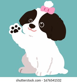Flat colored Shih Tzu dog waving hand sitting