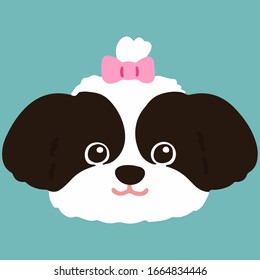 Flat colored Shih Tzu head with pink ribbon
