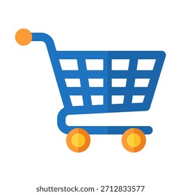 A flat colored shopping cart icon suitable for retail stores, e commerce platforms, market shopping, and product purchasing systems.