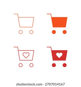 Carrito de compras de color plano y conjunto de iconos de lista de deseos en contorno y estilo sólido para compras y ahorro de comercio electrónico