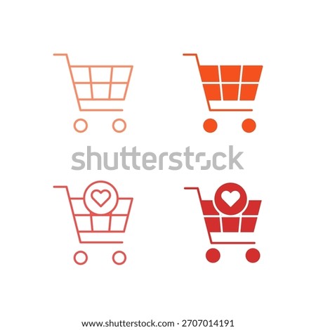 Flat Colored Shopping Cart and Wishlist Icon Set in Outline and Solid Style for E-commerce Purchasing and Saving