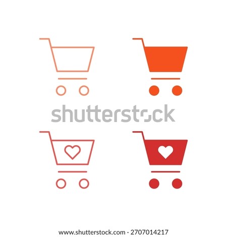 Flat Colored Shopping Cart and Wishlist Icon Set in Outline and Solid Style for E-commerce Purchasing and Saving