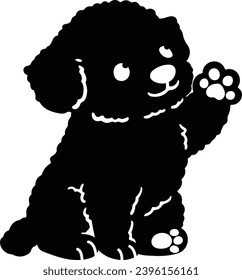 Flachfarbige Silhouette von Chihuahua Poodle Mix Welpe sitzende Hand