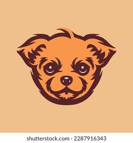 Flat colored simple and adorable fluffy puppy dog pet front head illustration