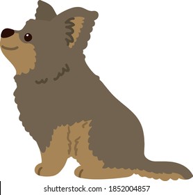 Flat colored simple and adorable Yorkshire Terrier sitting in side view illustration