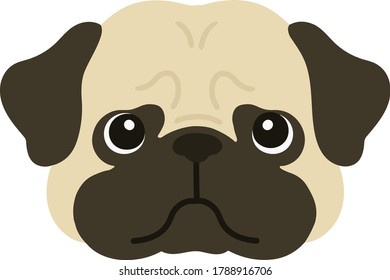 Flat colored simple and cute pug face
