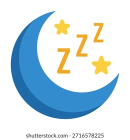 Icono de sueño de color plano que representa la recuperación del descanso y la rutina diaria saludable.