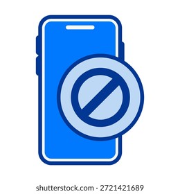 Flaches Smartphone-Symbol mit Blocksymbol, ideal für Einstellungen zu Einschränkungen, Sicherheitstools, Datenschutzfunktionen und Elemente der mobilen Benutzeroberfläche.