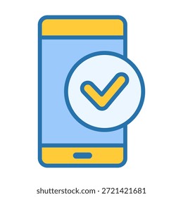 Icono de teléfono inteligente de color plano con el símbolo de verificación, ideal para acciones de Aprobación, pasos de confirmación, tareas completadas y Elementos de interfaz.