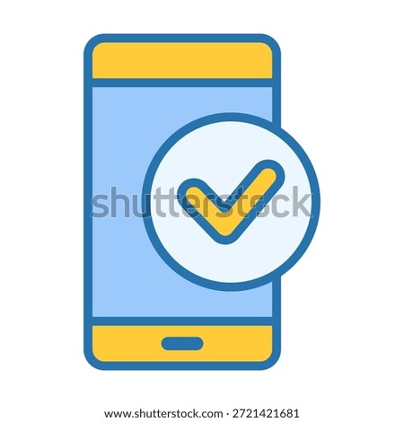 Flat colored smartphone icon with check symbol, ideal for approval actions, confirmation steps, completed tasks, and interface elements.