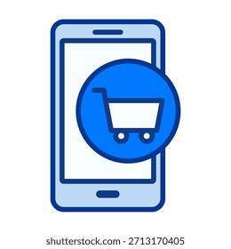 Icono de teléfono inteligente de color plano con símbolo de Carrito de compras adecuado para la compra minorista de comercio electrónico y funciones de pedido en línea.