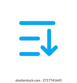 Icono de clasificación descendente de color plano para la ordenación de datos y la navegación de la interfaz