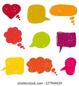 flat colored speech bubbles. hand drawn icons