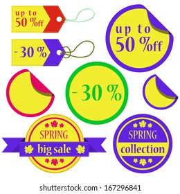 flat colored spring collection of stickers and cedules with text 