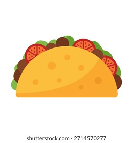 Un icono de taco de color plano ideal para la cocina mexicana, comida callejera, aperitivos y menús de comidas informales.