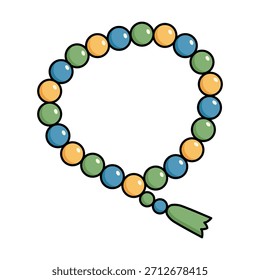 Icono de cuentas de basura de color plano que simboliza la oración y la meditación, ideal para diseños de adoración islámica y obras de arte de temática espiritual.