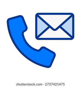 Flat colored telephone call icon combined with email symbol representing integrated messaging, contact management, and multi channel communication services.