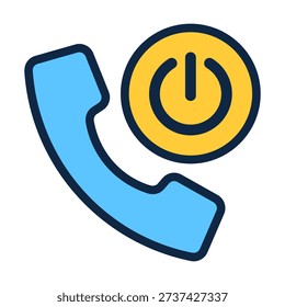 Flat colored telephone call icon combined with power symbol representing device activation, shutdown control, energy regulation, and telecom system management features.