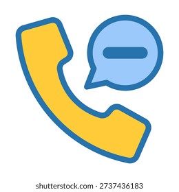 Flat colored telephone call icon combined with remove symbol representing contact deletion, call list cleanup, data management control, and organized mobile communication systems.