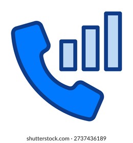Flat colored telephone call icon combined with signal bars symbol representing network strength, reception quality, telecom coverage, and wireless mobile connectivity services.