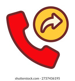 Flat colored telephone call icon combined with share symbol representing contact sharing, social connectivity, digital communication exchange, and network distribution services.