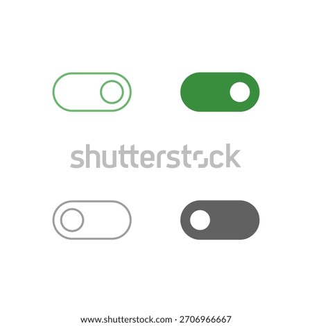 Flat Colored Toggle On and Off Icon Set in Outline and Solid Style for Switch Control and State Setting