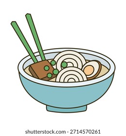 Un icono de cuenco de udon de color plano perfecto para la cocina japonesa, sopas de fideos, comidas calientes y temas de comida de restaurante.