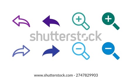 Flat Colored Undo Redo Zoom Icon Set for Navigation Interface