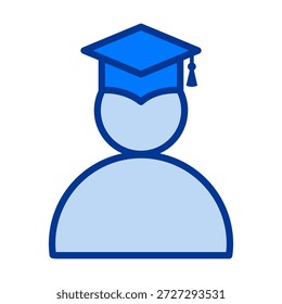 Flat colored user person graduation cap icon representing education success learning and academic achievement.