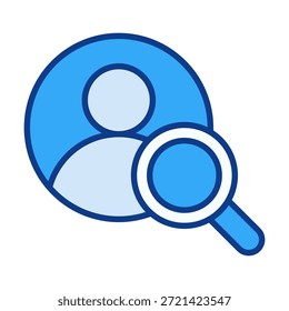 Flat colored user person search icon representing profile lookup discovery and data finding.