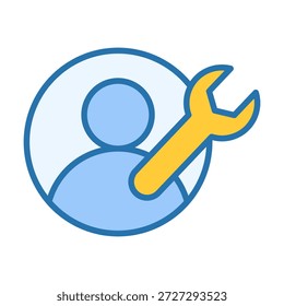 Flat colored user person settings icon representing configuration preference and profile control.
