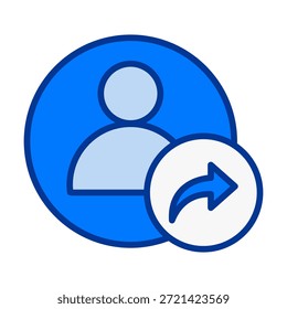 Flat colored user person share icon representing sharing profile data information and connection.