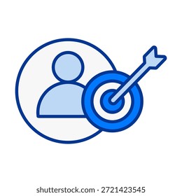 Icono plano de usuario/persona objetivo que representa el logro del objetivo de enfoque y el seguimiento del objetivo.