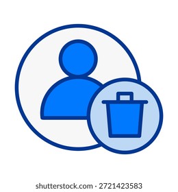 Flat colored user person trash icon representing remove delete and discard profile data.