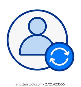 Flatkoloriertes Symbol für die Aktualisierung der Benutzerperson, das die Aktualisierung und Verbesserung der Profilaktualisierung darstellt.