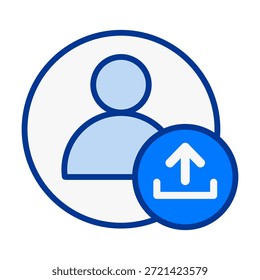 Ícone de carregamento de pessoa de usuário de cor plana que representa o envio de dados de perfil ao sistema.