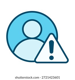Icono de advertencia de persona de usuario de color plano que representa un mensaje de alerta de precaución y atención.