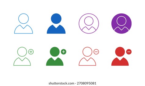 Conjunto de iconos de usuario y Perfil de color plano en contorno y estilo sólido para la gestión de Cuentas y membresía