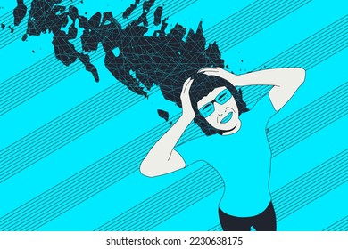 Flat colored vector illustration. Casual girl thinking hard