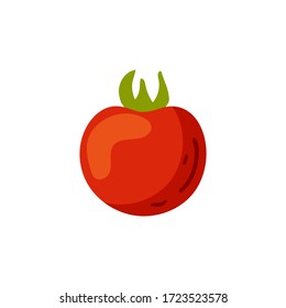 Flat colored vegetable tomato icon isolated on white background. For farmers market, organic food, grocery store, cafe, restaurant.  Natural product, vegetarian, fresh, natural design